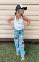 Load image into Gallery viewer, Custom embroidered jeans **leave team/designs in text box**
