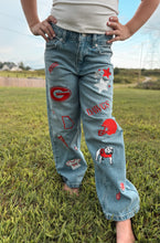 Load image into Gallery viewer, Custom embroidered jeans **leave team/designs in text box**
